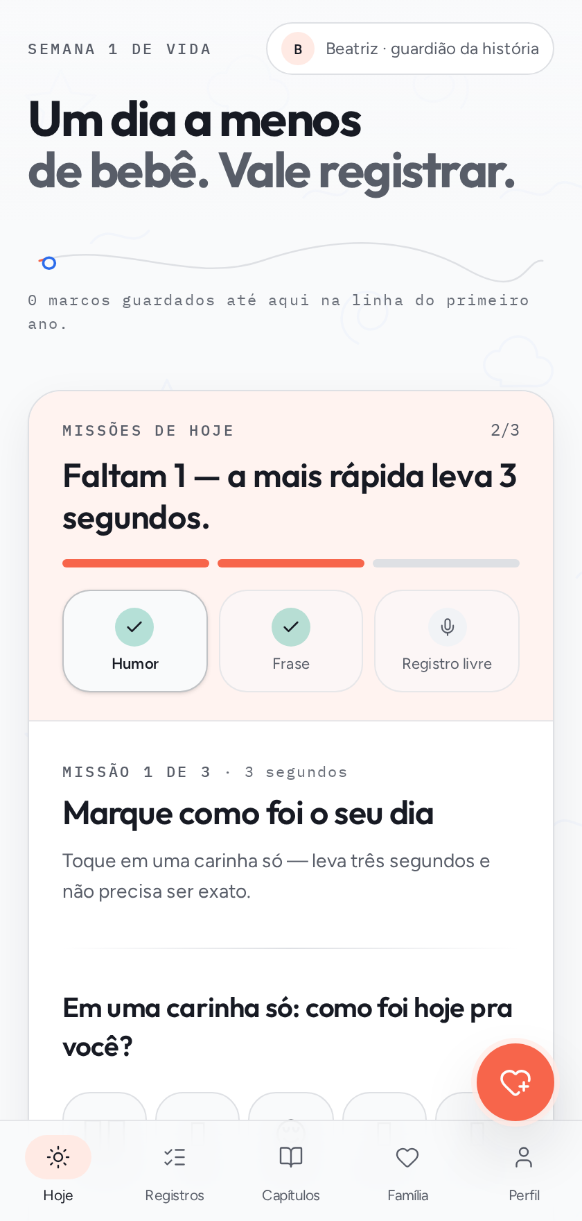 Tela do Lullep mostrando o registro de humor do dia